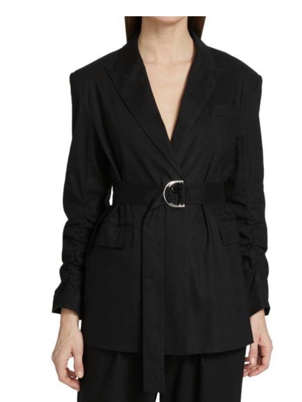 Derek Lam 10 Crosby Harrison Gathered Sleeve Linen Blend Blazer